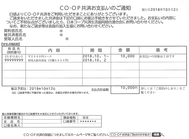 コープ共済お支払いのご通知 の内容について ご契約者の方 コープ共済