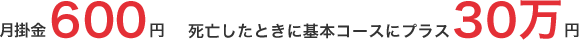 月掛金600円 死亡したときに基本コースにプラス30万円