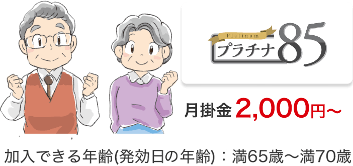 platinumプラチナ85月掛金 2,000円～加入できる年齢(発効日の年齢)：満65歳～満70歳