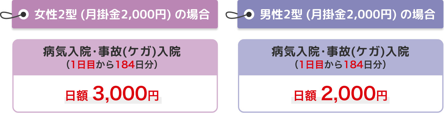 女性2型 (月掛金2,000円) の場合 男性2型 (月掛金2,000円) の場合