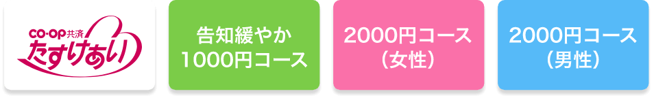 co・op 共済 たすけあい 告知緩やか 1000円コース 2000円コース（女性） 2000円コース（男性）