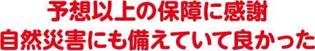 予想以上の保障に感謝 自然災害にも備えていて良かった