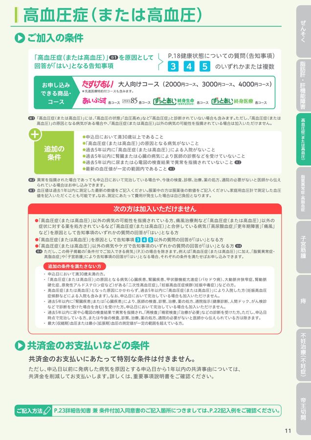 詳しい健康状態について（詳細告知書兼条件付加入同意書）